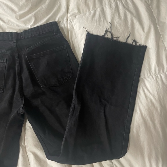 Zara Wide Leg Jeans with fray bottom Black US 8 - Picture 11 of 13